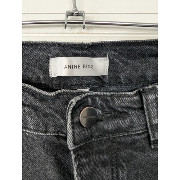 ANINE BING Black Denim Cropped Raw Hem Flare Jeans Size 29‎ - Picture 3 of 9